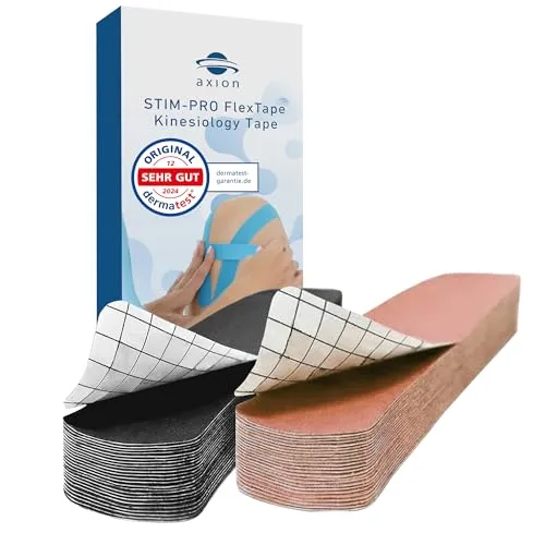 axion Precut Kinesiologie Tape 50er Set Schwarz und Beige | Wasserfeste • hautfreundliche • elastische • selbstklebende Bandage | Physio-Tape optimal für Sport & Alltag