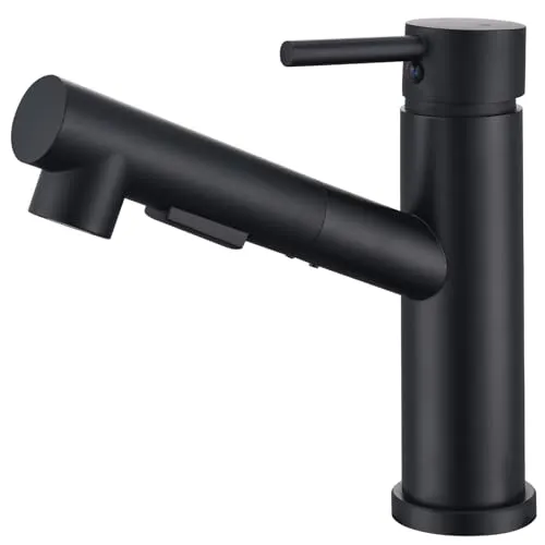 HOMELODY Wasserhahn Küche/Bad Schwarz Ausziehbar, Küchenarmatur mit Brause Zwei Wasserstrahlarten, Armatur Küche Einhebel Spültischarmatur Küche Mischbatterie, Küchewasserhahn Küche Schwarz