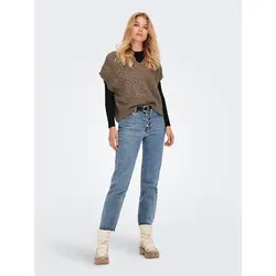 ONLY Damen Pullunder ONLMELODY - Modischer V-Neck Strickpullunder in Caribou Melange, bequem und vielseitig kombinierbar für jeden Anlass