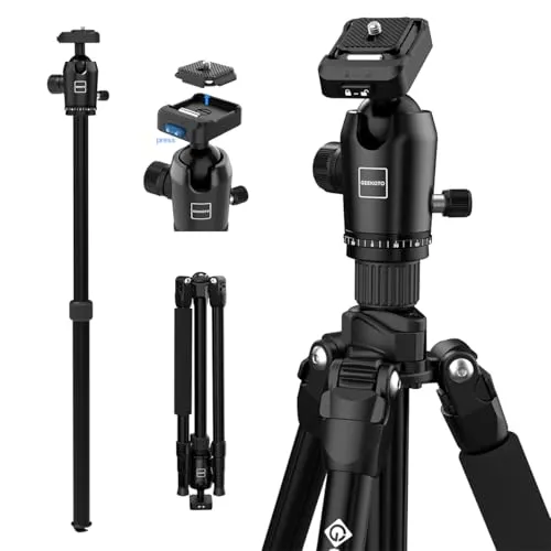 GEEKOTO 77”Kamera Stativ, DSLR Camera Tripod Aluminum Reisestativ mit Einbeinstativ und 360° Panorama Kugelkopf, 1/4 Schnellwechselplatte und Stativtasche für Spiegelreflexkamera bis zu 8kg Black