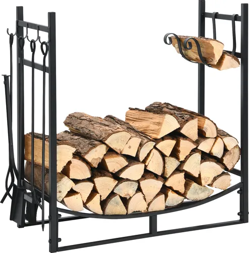 COSTWAY Kaminholzregal mit 4 tlg. Kaminbesteck Set