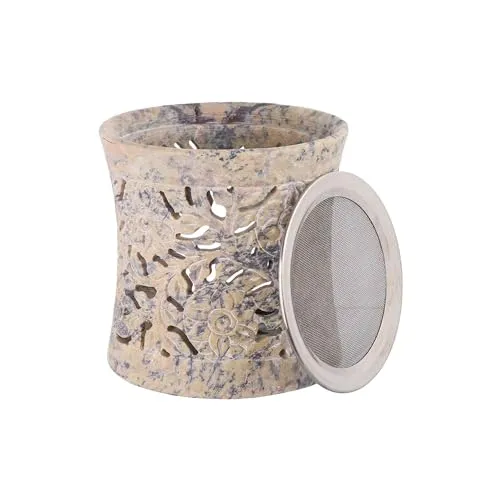 NKlaus Räucherstövchen 10,3x9cm Speckstein – mit Räuchersieb & floraler Gravur handgeschnitzt, für Harze, Kräuter, Meditation, Rituale & Raumduft 16694