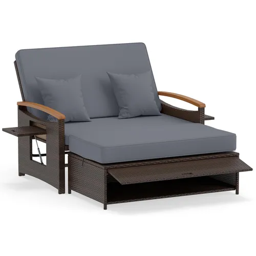 COSTWAY 3in1 Rattan Lounge Möbel Set – Multifunktionales Gartensofa mit Hocker - Vielseitiges 3in1 Gartenmöbel-Set: Nutzen Sie es als Sofa, Tagesbett oder Couchtisch. Die verstellbare Rückenlehne sorgt für Komfort, während der Stauraum praktische Lösungen für Ihre Utensilien bietet.