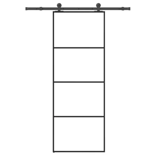 vidaXL Schiebetür mit Beschlag 76x205 cm ESG-Glas & Aluminium - Moderne Schiebetür in Schwarz aus ESG-Glas und Aluminium, platzsparend und langlebig. Ideal für stilvolle Inneneinrichtungen, einfach zu montieren und geräuschlos zu bedienen.
