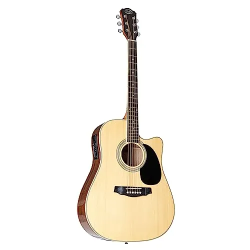 J & D D-110CE NT Westerngitarre - Gitarren: Elektroakustische Dreadnought mit Cutaway und Tonabnehmer für kraftvollen Sound und einfache Handhabung, ideal für Anfänger und Gesangsbegleitung.