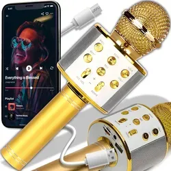 Bluetooth Karaoke Mikrofon Handmikrofon Handheld Kinder Wireless Tragbares Funkmikrofon Handmikrofon Karaoke-Mikrofon Stereo Sound Kondensator Gold...
