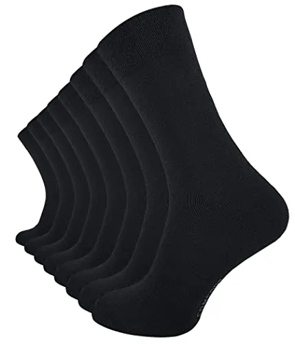 VCA 8 Paar Schwarze Herren COMFORT Socken, ohne Gummibund, Baumwolle mit Elasthan, Gr. 39-42