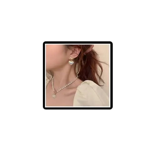 Perlen-Herz-Halsketten-Ohrringe-Sets Kristall Schmetterling Schleife Anhänger Halskette Faux Perle Französisch Strass Liebe Schleife Knoten Quasten Choker Halskette Schmuck für Frauen Mädchen (Gold A)