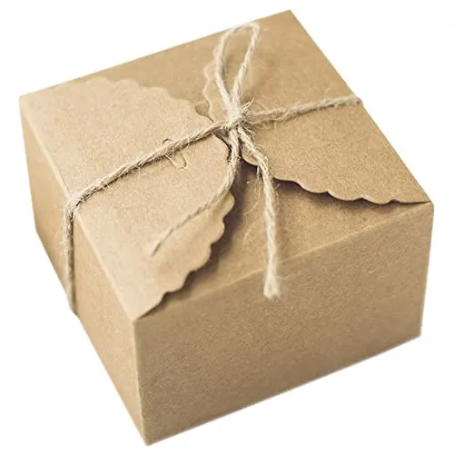 Stück Kraftpapier Faltschachtel, Kraftpapier Box, Kleine Schachteln Mit Deckel, Karton Faltschachtel Geschenkkarton, mit 50 Juteseilen und 50 Anhängern, für Geschenke, Party, Geburtstag 50