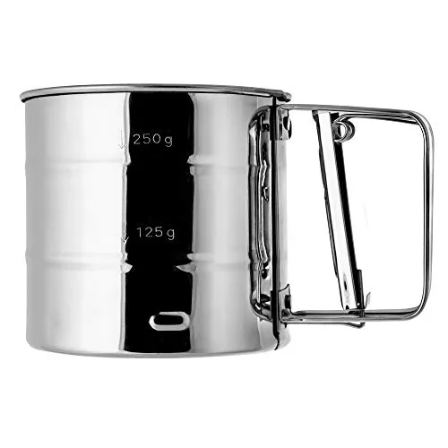 KADAX Mehlsieb, Handsieb aus Edelstahl, für Mehl und Puderzucker, Einhand Bestäubung und Bestreung, zum feinem Bemehlen, sichere, einfache Bedienung, 250g, silber