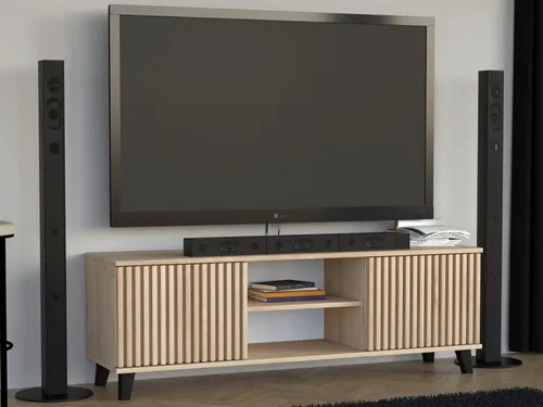 Beautysofa Lowboard Eiche Artisan 150x50x40 cm - Modernes Lowboard mit dekorativer Lamellenfront, ideal für Ihr Wohnzimmer. Bietet großzügigen Stauraum und überzeugt durch Stabilität sowie flexible Gestaltungsmöglichkeiten.