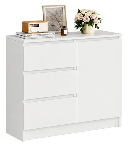 Yorbay Sideboard mit 3 Schubladen und Tür – Weiß, Vielseitiger Aufbewahrungsschrank für jeden Raum