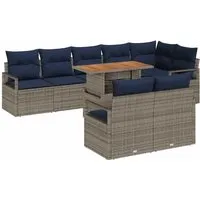 vidaXL Garten Essgruppe mit Kissen 9-teilig Grau und Marineblau - Moderne 9-teilige Garten-Essgruppe aus robustem Poly-Rattan, ideal für Garten und Terrasse. Flexibles, modulares Design mit Stauraum und bequemen, herausnehmbaren Kissen – perfekt für gesellige Stunden im Freien.