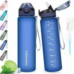 Sport Trinkflasche 1L BPA-frei mit Stroh und Tragegurt - Dunkelblau - Praktische 1L Trinkflasche für Erwachsene, ideal für unterwegs. BPA-frei und mit praktischem Tragegurt ausgestattet.