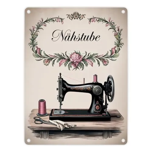 Vintage Nähmaschine Nähstube Souvenir Metallschild in 15x20 cm für kreative Nähliebhaber - lustiges Deko-Schild