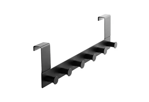 SO-TECH® Türgarderobe Garderobenleiste LINEA 380 x 110 mm, mit 6 Haken Türhaken, (1-St), Edelstahl schwarz matt, für Türen mit Falz max. 16 mm