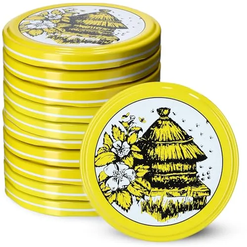 KADAX Schraubdeckel fi82 mm, Twist-Off-Deckel Set aus Metall, Ersatzdeckel für Einmachgläser, Deckel mit 6 Einrastzähnen für Sturzgläser und Einmachgläser (Bienenstock, 10 Stück)
