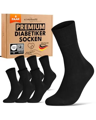sockenkauf24 Diabetikersocken ohne Gummibund & ohne Naht 97% Baumwolle (6 Paar) Diabetiker Socken mit Komfortbund für Damen & Herren 70108T (Schwarz 43-46) WP