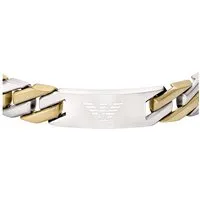 Emporio Armani Edelstahl Armband mit ID-Plakette - Elegantes zweifarbiges Armband aus gebürstetem Edelstahl und blassgoldfarbenen Akzenten. Modernes Design mit zentraler Plakette und Bajonettverschluss, ideal für stilbewusste Träger, die zeitgenössische Handwerkskunst schätzen.