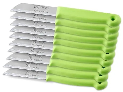 Küchenmesser aus Solingen Obstmesser 10er Set Schälmesser Made in Solingen Universal Messer Grün mit Scharfer Rostfreier Edelstahl Messerklinge Allzweckmesser inkl. Klingenschutz (Kurz)
