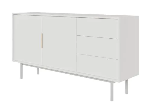 Selsey Viviaro Sideboard 2-türig mit 3 Schubladen, weiß - Elegantes Sideboard aus hochwertiger laminierter Platte mit leisen Schubladen und goldenen Griffen, ideal für modernes Wohnen. Perfekte Kombination aus Funktionalität und Stil.