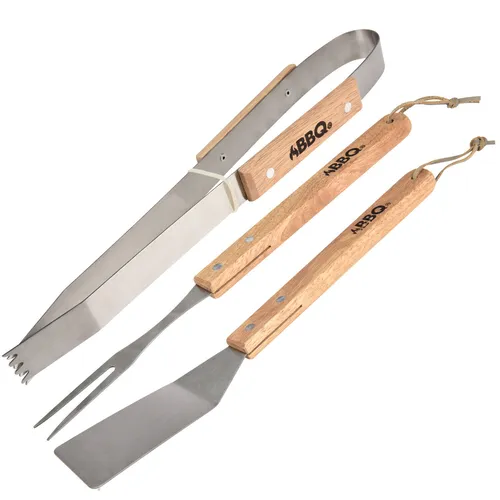 Grillbesteck Set Edelstahl 3-teilig BBQ Grillzubehör Grillset Zange Wender Gabel