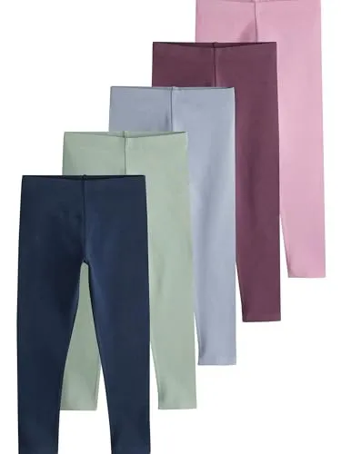 Next Leggings 5er-Pack blau 128 (8 J.) - Kinderhosen, komfortable Baumwoll-Elasthan-Mischung für optimale Bewegungsfreiheit und tollen Style in Navy Blue, Pink, Sage Green und Denim Blue.