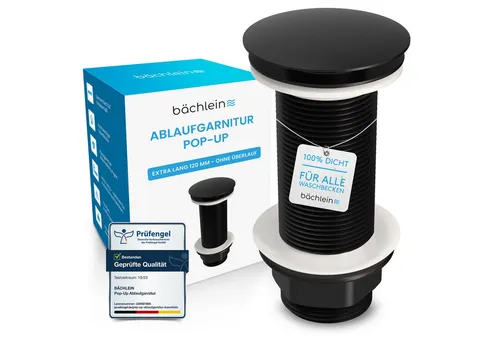 Bächlein Ablaufgarnitur Pop Up - extra lang für Aufsatzwaschbecken - Ablaufgarnitur für Waschbecken mit Click-Clack Funktion und einfachem Einbau ohne Werkzeug. Ideal für moderne Badezimmergestaltungen und bietet 100%ige Dichtigkeit.
