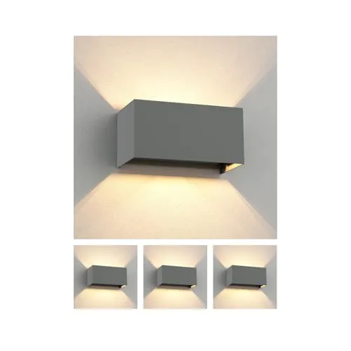 ledscom.de 4 Stück Wandleuchte CUBEL für außen, grau, IP65, Up & Downlight, inkl. 2 LED Lampen, je 4,1 W, 501lm, warmweiß