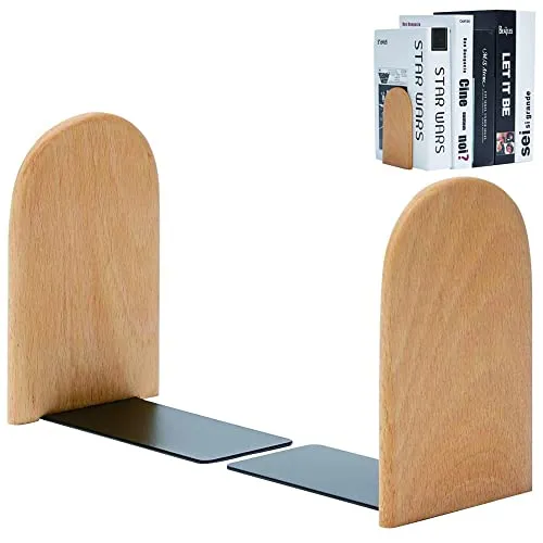 Buche - Holz- und Metall-Buchstützen, rutschfeste Organizer-Paare für Zuhause, Büro, Schule, Bibliothek