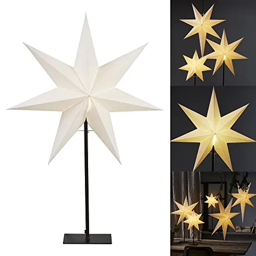 Stehlampe Weihnachtsstern Frozen von Star Trading - 3D Papierstern in Weiß, schafft festliche Atmosphäre mit E14 Leuchtmittel und Kabelschalter