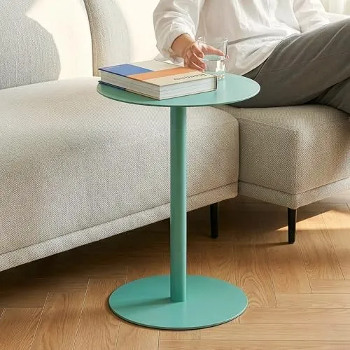 [en.casa] Beistelltisch Nastätten – Moderner Gartentisch mit Metallgestell, rund, mintgrün