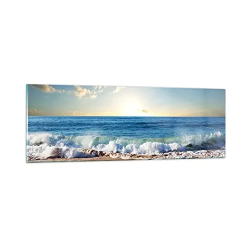 Panorama Bilder auf Glas Meer Ufer Wasser Glasbild 90x30cm Wandbilder Dekoration Wohnzimmer Schlafzimmer Küche Klein Wanddeko Bild im Glas Wand Kunstdruck Art Modern Wall Decor Glasdruck GAB90x30-3551