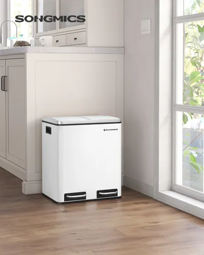 Songmics Mülleimer LTB30WT, 2 x 15 Liter, weiß von SONGMICS