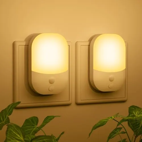 Stück Nachtlicht Steckdose mit Dämmerungssensor, 5 Einstellbare Helligkeitsstufen, ON/OFF/AUTO Modi, 3000K WarmWeiß Nachtlicht für Flure, Treppen, Schlafzimmer, Küchen, Badezimmer, Wohnzimmer, 0.3W 2
