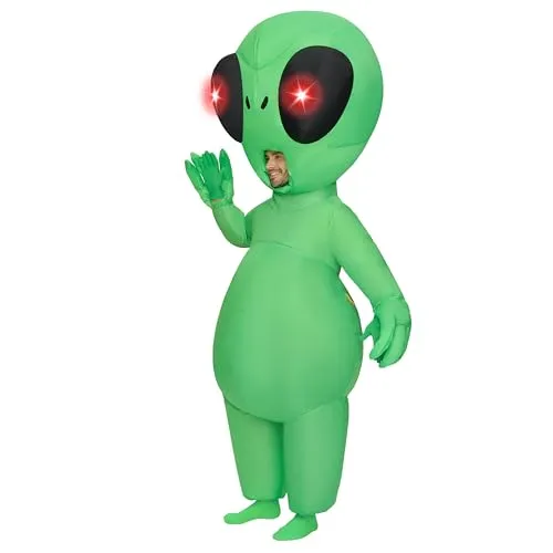 Spooktacular Creations Aufblasbare Kostüme für Erwachsene mit leuchtenden Augen, Ganzkörper-Alien-Aufblaskostüme, grüne aufblasbare Kostüme für Halloween-Kostüm-Cosplay-Alien-Themenpartys