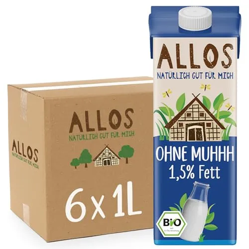 Allos Bio Ohne Muhhh 1,5% | Milchalternative | Drink auf Pflanzenbasis | vegan | schäumbar | perfekt für Kaffee | laktosefrei | Quelle von Calcium und Vitaminen | Reich an Protein | 1 Liter (6 Stück)