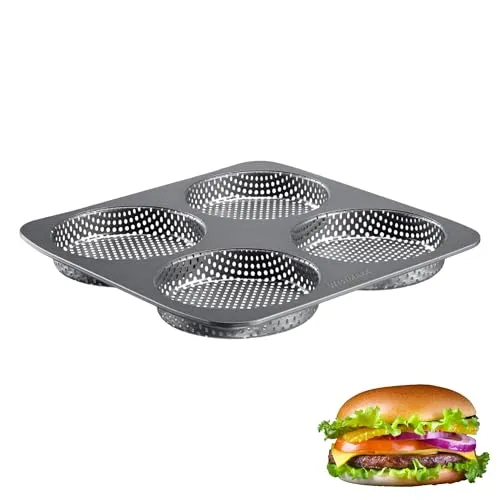 Westmark Burger Brötchen Backform, Für 4 Burger Buns, Ø je 12 cm, Stahl, antihaft-beschichtet, Big, Anthrazit, 32702260