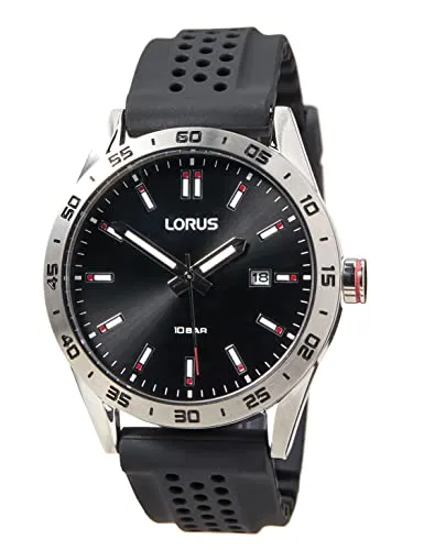 Lorus Herren Analog Quarz Uhr RH965NX9 mit Silikon Armband - Armbanduhren für Herren mit robustem Edelstahlgehäuse und flexiblem Silikonarmband für maximalen Tragekomfort. Wasserdicht bis 10 BAR und mit Leuchtbeschichtung für beste Ablesbarkeit auch im Dunkeln.