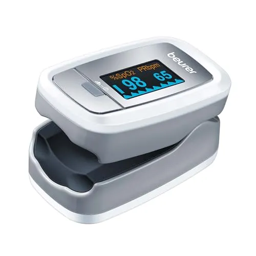 Beurer PO 30 Pulsoximeter, Messung von Sauerstoffsättigung (SpO?) und Herzfrequenz (Puls), Fingeroximeter mit Farbdisplay, schmerzfreie Anwendung am Finger, 6,1 x 3,6 x 3,2 cm, weiß