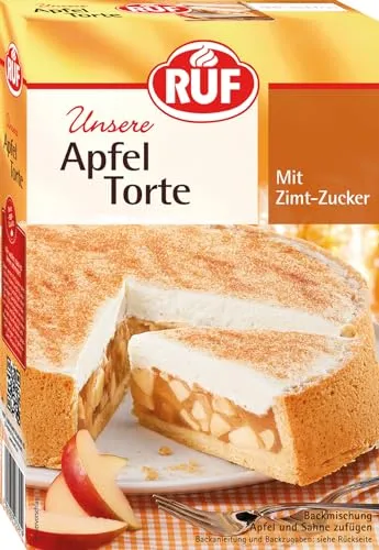 RUF Apfeltorte, Backmischung für eine Apfel-Torte mit Sahne-Creme und Zimt-Zucker, Apfel-Zimt-Torte, vegan, 500g