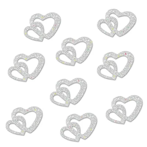 Oblique-Unique® 100 Stk Deko Doppel Herzen - Farbwahl (Silber Glitzereffekt)