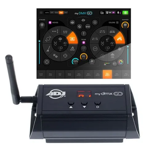 ADJ mydmx GO - DMX-Beleuchtungssteuerungs-App für iPad und Android-Tablet, 256 DMX-Kanäle, kompatibel mit Ableton-Live, bietet über 15000 Geräte und 21 Effekte für kreative Lichtshows.