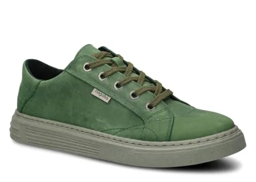 nagaba - Sneaker Herren - Halbschuhe Herren - Echtleder - Flache Schuhe, Sportschuhe, Bequeme Schnürschuhe, für Herbst, Frühling - Lederschuhe für Männer, Jungs - Modell 412 - Grün - 41