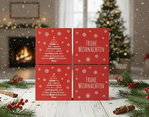 KAMACA Servietten Frohe Weihnachten 33x33 cm 3-lagig rote Papierservietten mit Schneeflocken und Weihnachtsbaum Schriftzug festiche Tischdekoration Advent Weihnachten (80 Servietten Weihnachten rot)