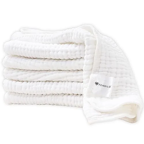 FENSILO Mulltücher Baby – Spucktücher Baby - 6 Schichten Saugstark Mullwindeln 6er Pack 35x50 cm – Stoffwindeln - schadstoffgeprüft - Spucktücher für Jungen und Mädchen – weiß