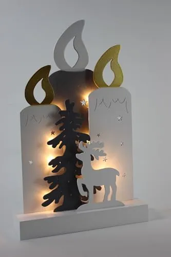 LED-Silhouette Kerzen, 10 warmweiße LED, Holz, Batteriebetrieben 22 x 5,8 x 33,5 cm, 6/18 Std. Timer, für Innenbereich