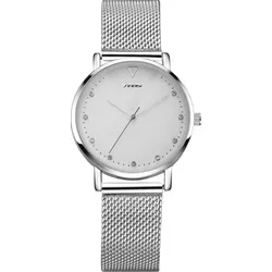 Alienwork Damen Armbanduhr Silber mit Strass-Steinen - Elegante Armbanduhr für Damen mit hochwertigem Japanischem Quarzwerk, verstellbarem Metall-Mesh-Armband und funkelnden Strass-Steinen – perfekt für jeden Anlass.