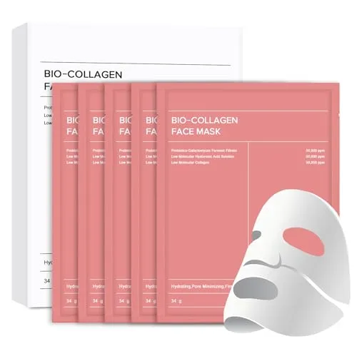 Bio-Kollagen-Maske (5 Stück),Tiefenwirksame Feuchtigkeitsmaske für die Nacht,Anti-Aging,Verkleinert die Poren und Verbessert die Hautelastizität