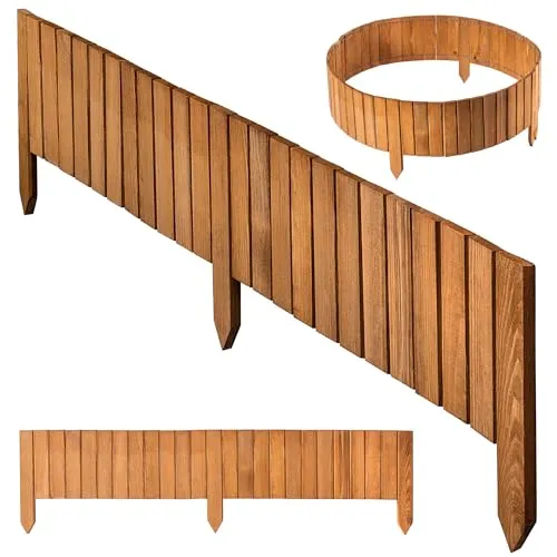 KADAX Rasenkante aus Holz, 116 x 20 cm, Beeteinfassung, Beetumrandung, Flexibler Holzzaun, Gartenzaun, Zaun für Garten, Beetbegrenzung Flexible, Mähkante Rollborder (Hellbraun)